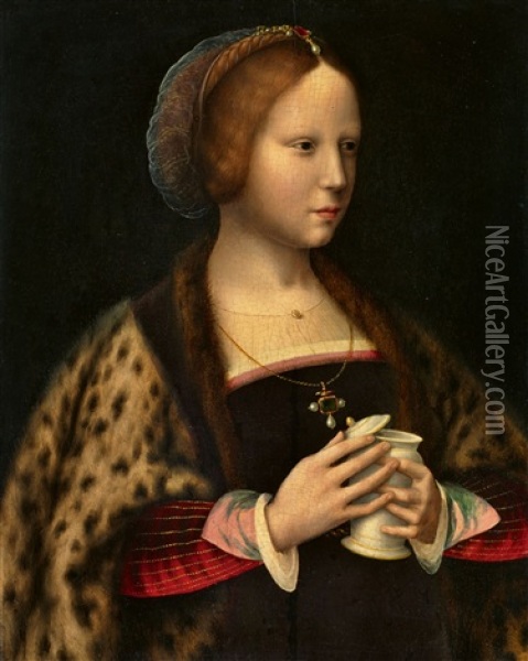 Bildnis Einer Dame Als Heilige Magdalena (in Collab. W/workshop) Oil Painting - Joos Van Cleve