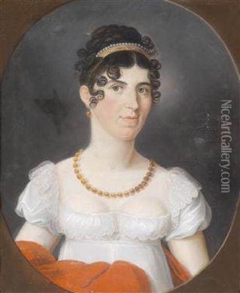 A Portrait Of A Lady In An Empire Oil Painting - Johann Lorenz Kreul