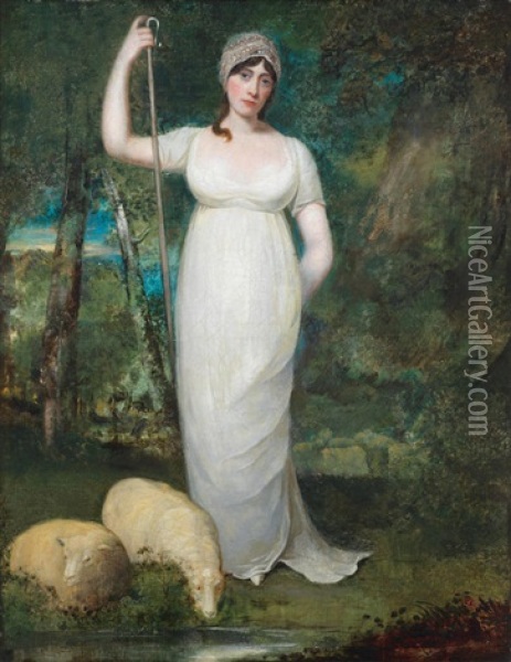 Portrait Of Miss Talbot As Lavinia, Full-length, In A Landscape With Sheep Oil Painting - John Opie