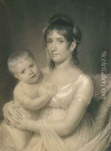 Mrs. Daniel Strobel, Jr. (Anna Church Strobel) and Her Son, George Oil Painting - John Vanderlyn
