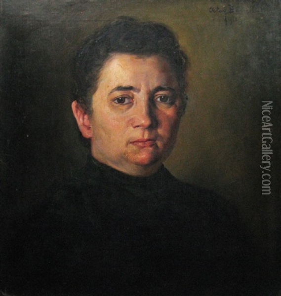 Woman In Black Oil Painting - Octav Bancila