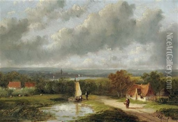 A Panoramic Summer Landscape Oil Painting - Jan Evert Morel the Younger