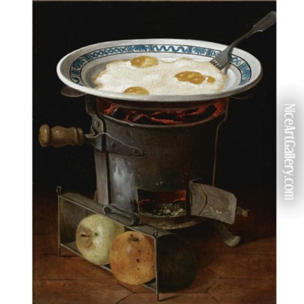 Still Life Of Eggs Cooking On A Stove Oil Painting - Gabriel-Germain Joncherie