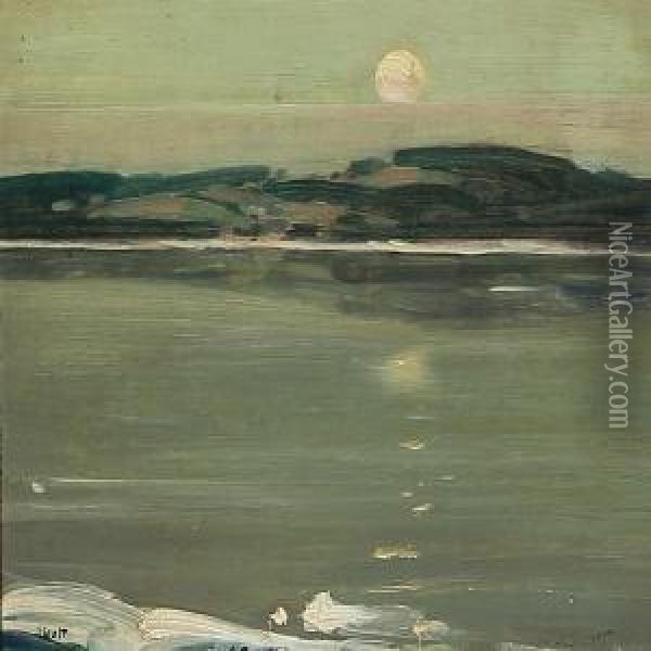 Coastal Scene In Moonlight Oil Painting - James Fraser Scott