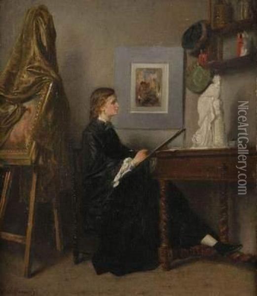 Jeune Femme Peintre Dans Son Atelier Oil Painting - Eugene Accard