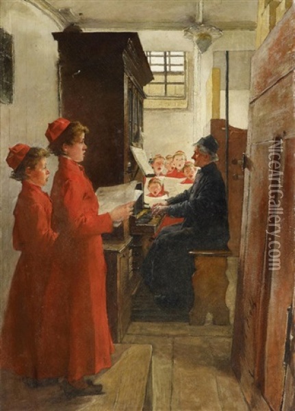 Gesangstunde Oil Painting - Gotthardt Johann Kuehl