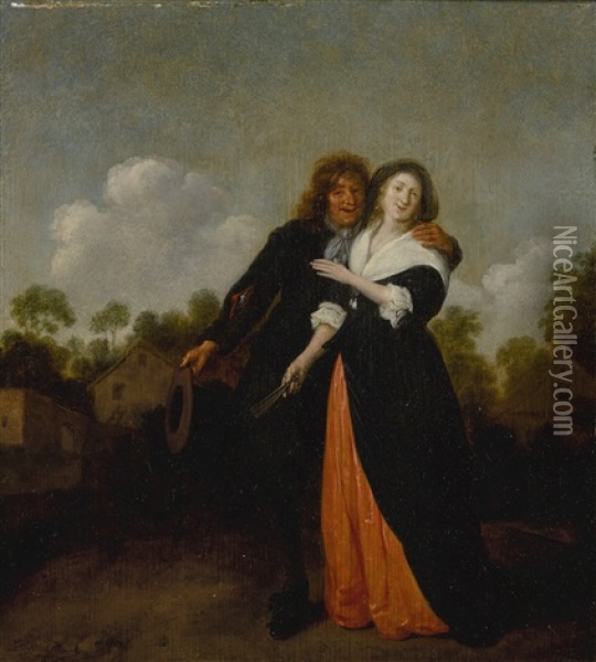 A Happy Couple In A Landscape Oil Painting - Jan Miense Molenaer