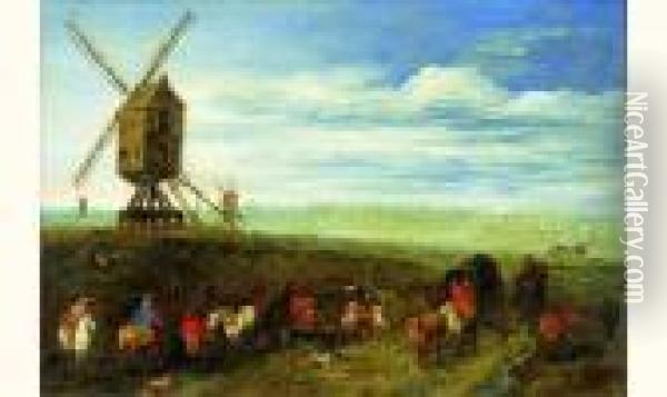 Paysage Au Moulin Avec Des Cavaliers Oil Painting - Jan Brueghel the Younger