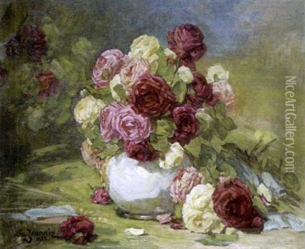 Vases De Roses Oil Painting - Georges Jeannin