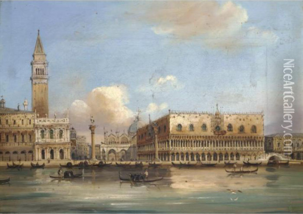 A View Of The Doge's Palace And St. Mark's Square From The Grand Canal Oil Painting - Carlo Grubacs
