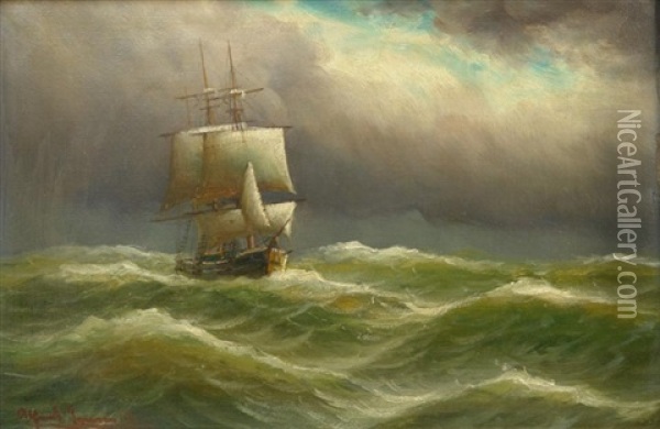 Segelboot Auf Sturmischer See Oil Painting - Alfred Serenius Jensen