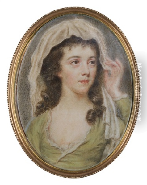 Portrait Of A Lady In A Green Dress Oil Painting - John Smart the Elder