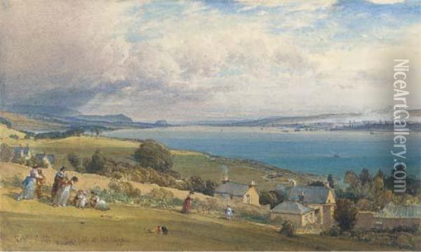 Greenock From Kilcreggan With Dumbarton Rock In The Distance Oil Painting - William Leighton Leitch