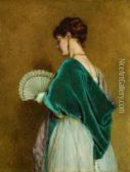 An Elegant Woman With A Fan Oil Painting - John Dawson Watson