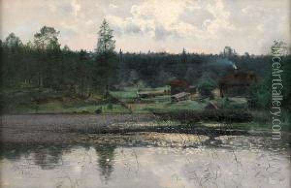 Insjolandskap Med Gard Oil Painting - Alfred Thorne