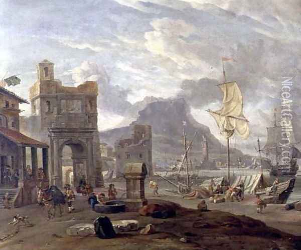 Sea Port with Large and Small Ships Oil Painting - Abraham Storck