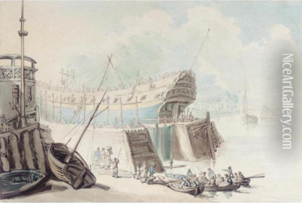 Perry's Dock, Blackwall Oil Painting - Thomas Rowlandson