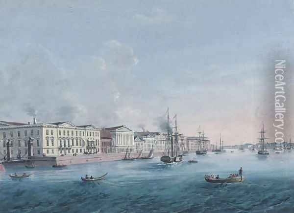 View of the English Embankment and the Rumiantsev Mansion, St Petersburg Oil Painting - Russian School