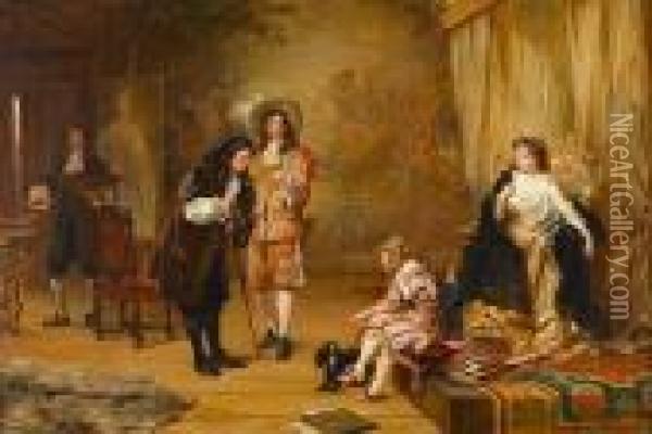 Christopher Wren & Nell Gwynne Oil Painting - Robert Alexander Hillingford