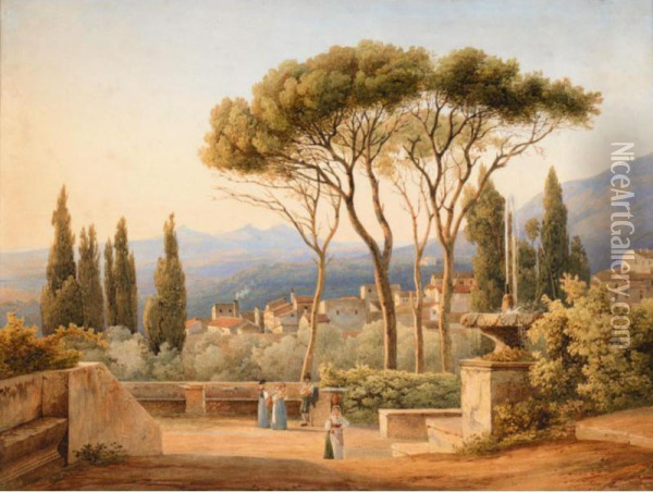 View From The Villa D'este At Tivoli Near Rome Oil Painting - Elisabeth Cheremeteff