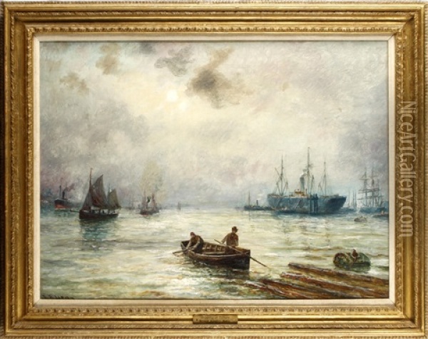 Shipping At Tilbury Oil Painting - Bernard Benedict Hemy