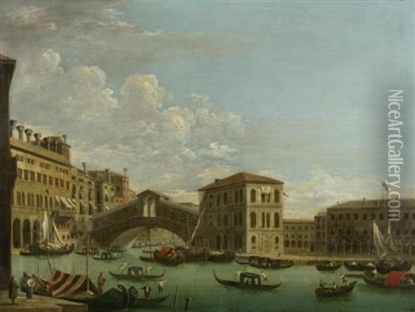 Ansicht Auf Venedig Mit Rialtobrucke Und Dem Palazzo Camerlenghi Oil Painting - Jacopo Fabris