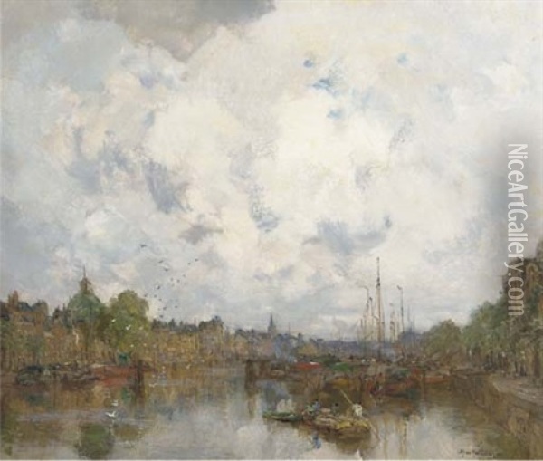 A View Of The Leuvenhaven In Rotterdam Oil Painting - Johan Hendrik van Mastenbroek