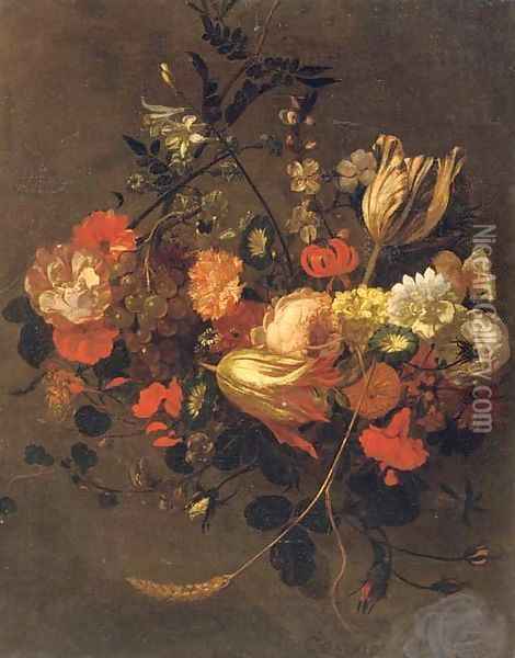 Roses, tulips, violets, poppies and other flowers Oil Painting - Gaspar Thielens