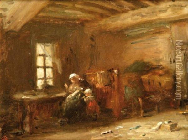 Interieur Rustique A Honfleur Oil Painting - Adolphe Felix Cals