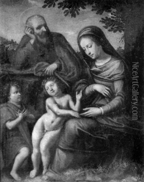 Holy Family With St. John The Baptist In A Landscape Oil Painting - Andrea Del Sarto
