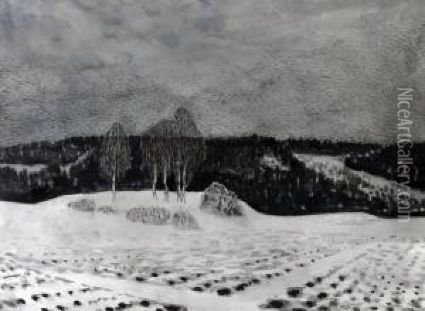 Vinterlandskap Oil Painting - Olof Thunman