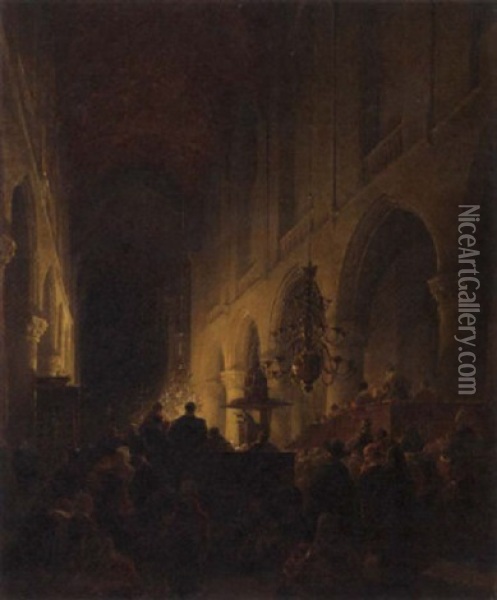 Sermon In The Cathedral Oil Painting - Louis Haghe