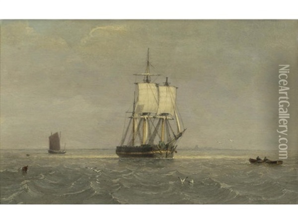 Sailing In Choppy Seas Off The Yorkshire Coast Oil Painting - John Ward Of Hull