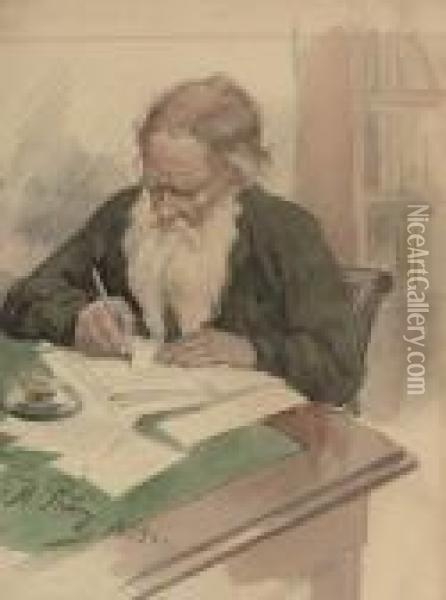 Portrait Of Lev Tolstoy Oil Painting - Ilya Efimovich Efimovich Repin