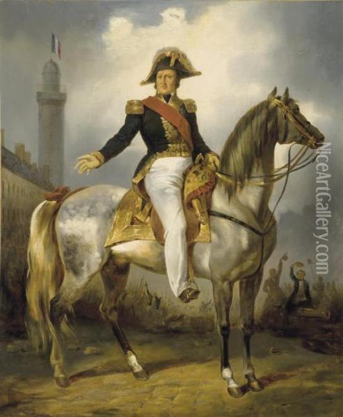 Louis-philippe Devant La Colonne Vendome En 1830 Oil Painting - Eugene Louis Lami