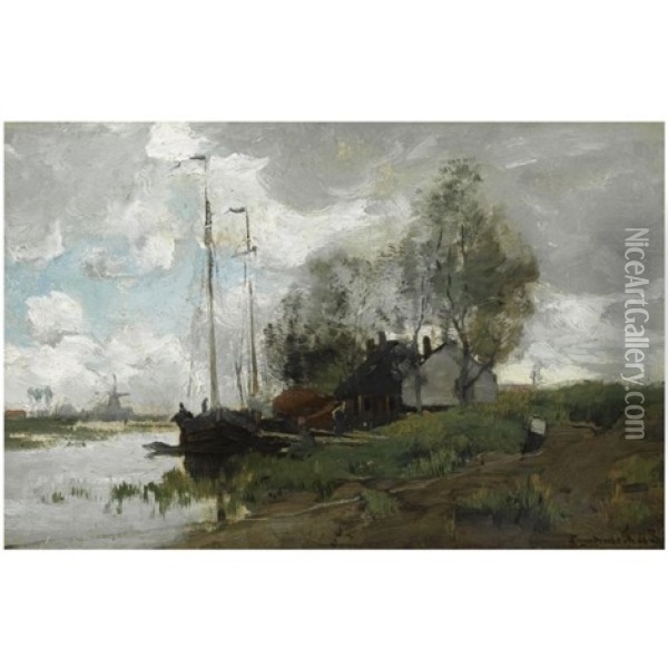 A Canal Near Zwijndrecht Oil Painting - Theophile De Bock