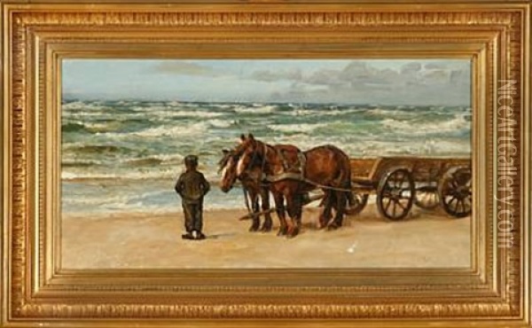 A Seaweed Collector Overlooking The Sea Oil Painting - Niels Pedersen Mols
