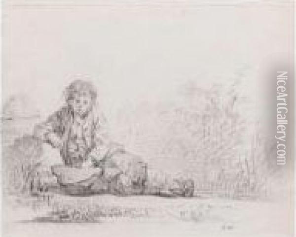 Peasant Boy Resting At The Roadside Oil Painting - Martin Drolling Oberbergheim