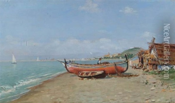 Malaga Coastal Scene Oil Painting - Enrique Florido Bernils