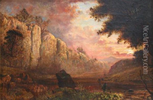 River Scene - Sunset Oil Painting - Henry G. Hewitt