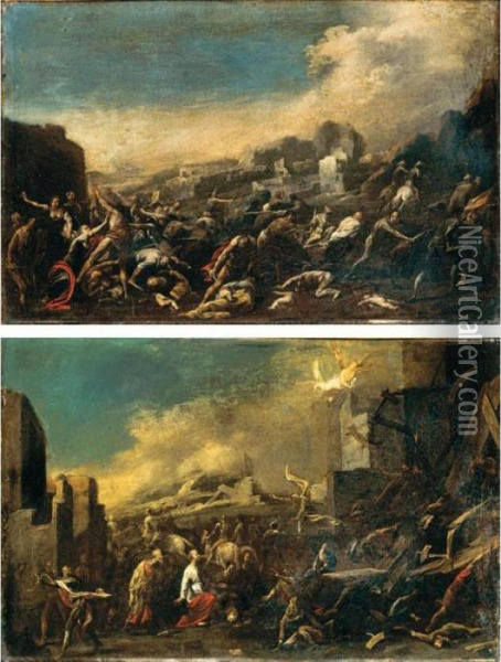 Strage Degli Innocenti; Santa Caterina D'alessandria Oil Painting - Johann Heinrich Schonfeld