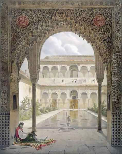 The Court of the Alberca in the Alhambra, Granada Oil Painting - Leon Auguste Asselineau