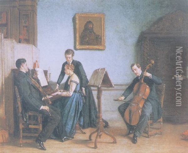Le Trio Oil Painting - Victor Joseph Chavet