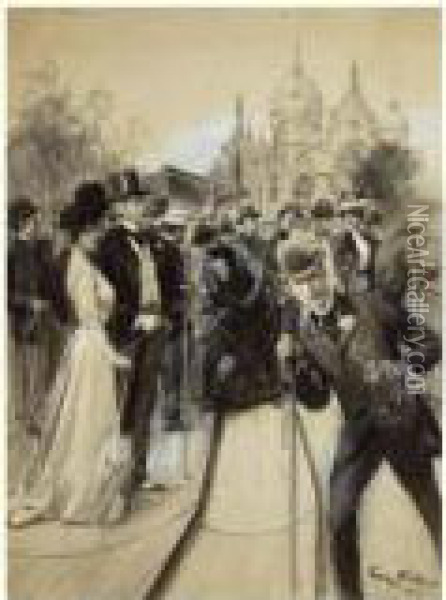 L'exposition Universelle De 1900 : Le Trottoir Roulant Oil Painting - Georges Bertin, Dit Scott De Plagnolles