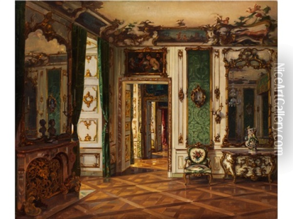 Das Grune Kurfurstenzimmer In Der Munchner Residenz Oil Painting - Josef Egon Frank