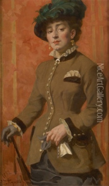 Jeune Femme A L'ombrelle Oil Painting - Edouard Agneessens