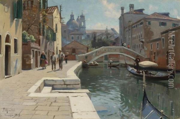 Canal In Venice Oil Painting - Peder Mork Monsted