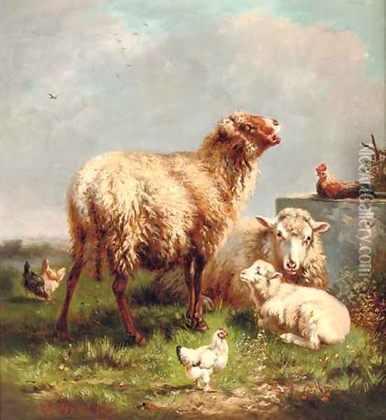 Sheep and chickens in a pasture Oil Painting - Henri De Beul