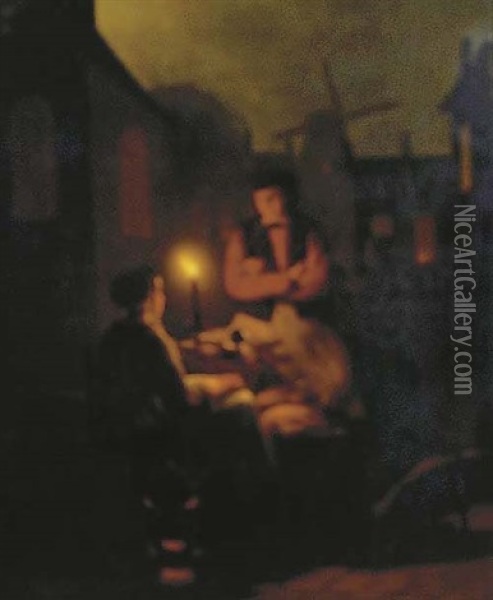 The Night Market Oil Painting - Andreas Franciscus ver Meulen