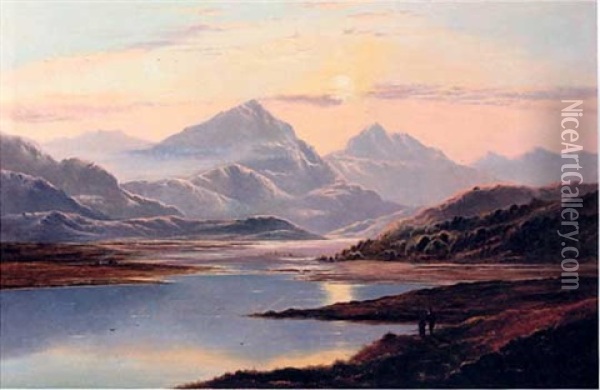 Landscape With Lake And Mountain Vista Oil Painting - Charles Leslie